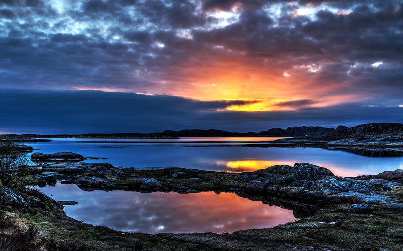 cloud - Sky, Scene, Blue  Reflection, Clouds, Sunlight, Beautiful, Coast, Dusk, Nature, Cloud, rock - Object, scenics, Fjord, coastline, aerial, Sunset