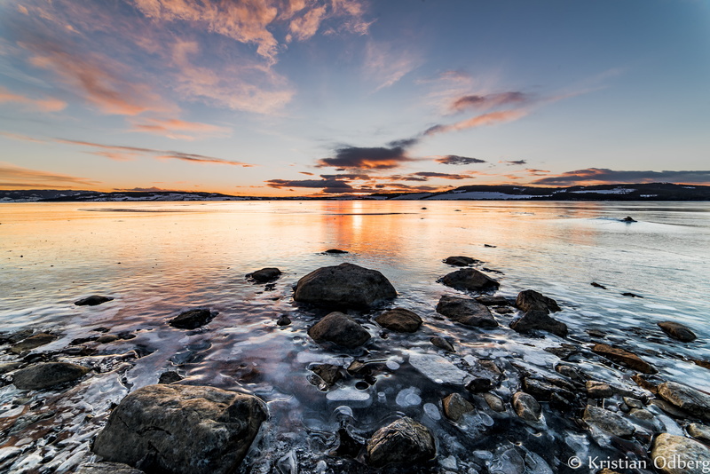 scenics, water, lake, colors, sky, reflection, time-lapse photography, rocks, 5K, heaven, ice, snow, orange, landscape, outdoors, dusk, time, seashore