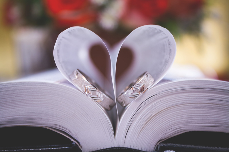 love, forever, book, paper, publication, silver, jewelry, colored, wedding, silver colored, rings, heart shape, focus on foreground, heart, page, two, two objects