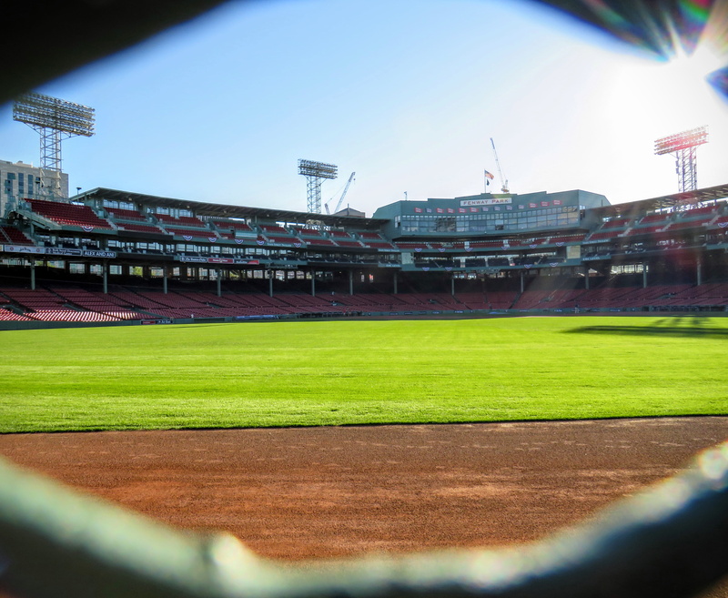 nature, playing field, sky, fenway park, no people, united states, bleachers, clear sky, selective focus, seats, green color, baseball, green, outdoors