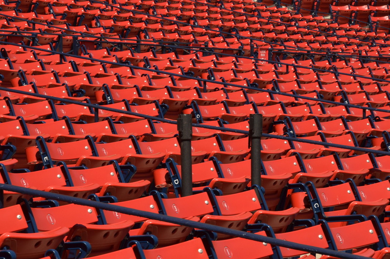 abundance, in a row, repetition, absence, 4K, red, high angle view, baseball, chair, boston red sox, sport, america, auditorium, stadium, stand, seat