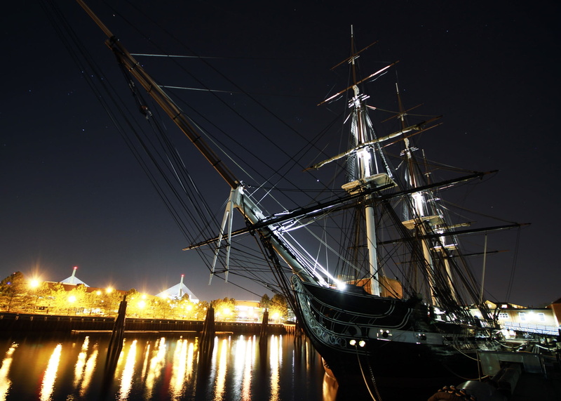 sea, no people, landmark, evening, sailboat, reflections, nature, bay, buildings, historical, mast, uss constitution, sky, marina, illuminated, beautiful