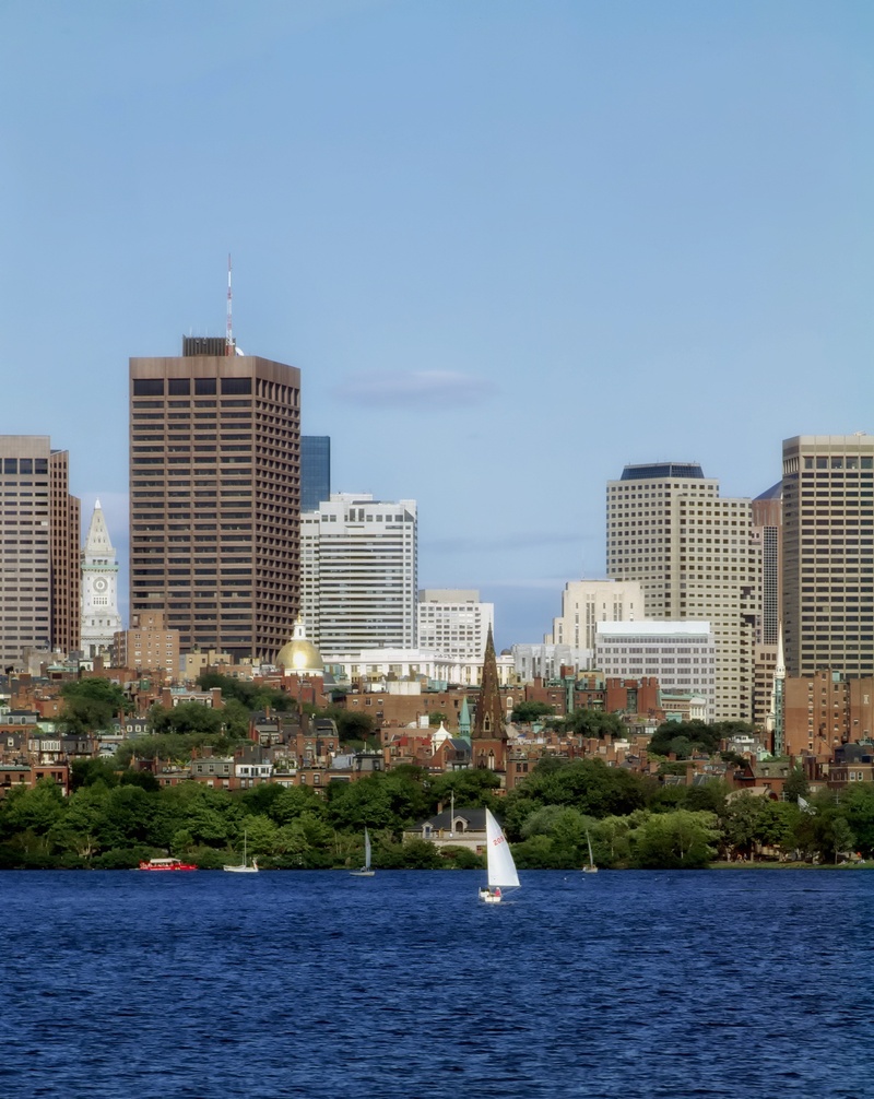 no people, urban skyline, building, sea, boston, harbor, place, shoreline, outside, urban, city, modern, architecture, nature, built structure, water, cityscape
