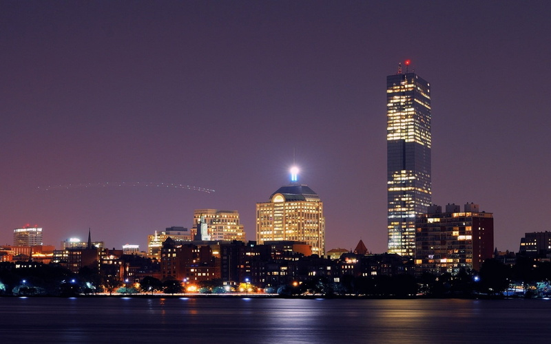sky, massachusetts, financial District, night, travel Destinations, reflection, waterfront, dusk, sea, travel Locations, architecture And Buildings, water