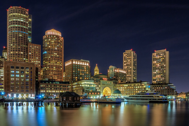 cities, boswash, architecture, bridges, usa, tower, atlantique, skyline, city, night, massachusetts, ocean, boston, bay, 720P