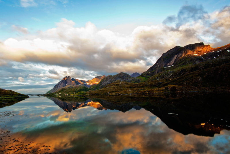 nature, outdoors, Norway, tranquility, rock, beauty in nature, cloud - sky, idyllic, mountain, remote, Lofoten, scenics - nature, reflection, non-urban scene