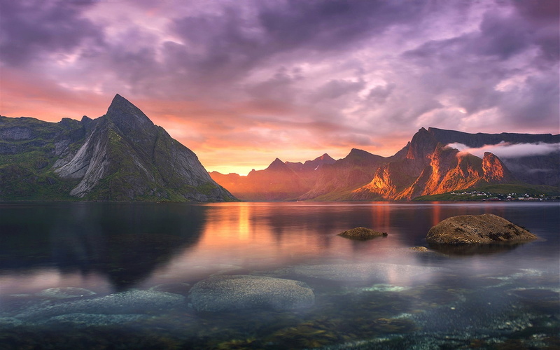 beauty in nature, no people, tranquility, clouds, village, scenics - nature, mountains, sky, mountain range, sunlight, environment, sunset, mountain peak