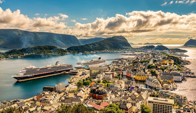 ships, 1080P, clouds, Norway, the sky, Alesund, Ålesund