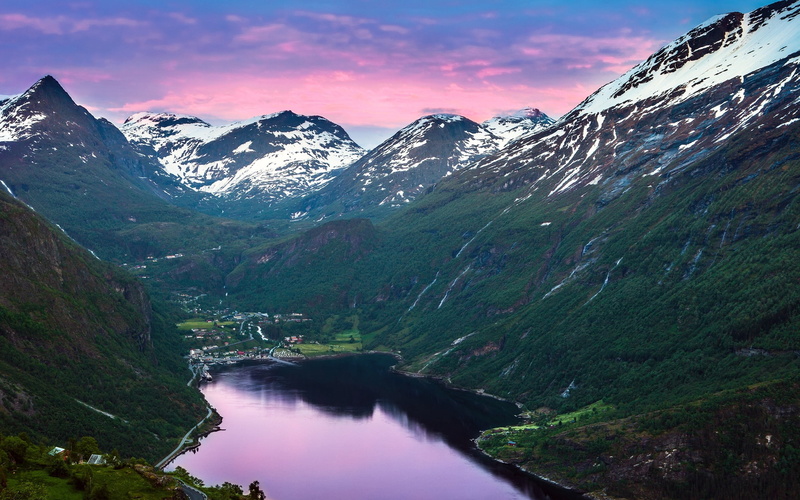 idyllic, cloud - sky, mountain range, mountains, snow, lake, flowing water, outdoors, tranquility, Geirangerfjord, scenics - nature, 1080P, Geiranger
