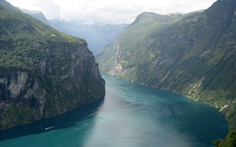 physical geography, no people, scenics - nature, Geirangerfjord, 720P, day, mountain, flowing water, high angle view, body, environment, power in nature