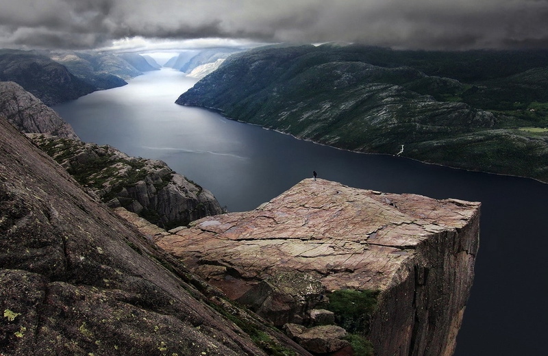 landscape, nature, 720P, Preikestolen, Norway, rock, fjord, clouds, mountains