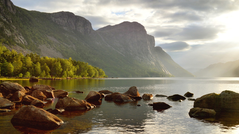 scenics - nature, 2K, lake, nature, mountain range, trees, formation, no people, sky, mountain peak, non-urban scene, rock, idyllic, fjord, tranquility
