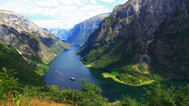 day, boat, plant, Norway, tree, beauty in nature, mountain, scenics - nature, non-urban scene, tranquil scene, outdoors, high angle view, mountain range