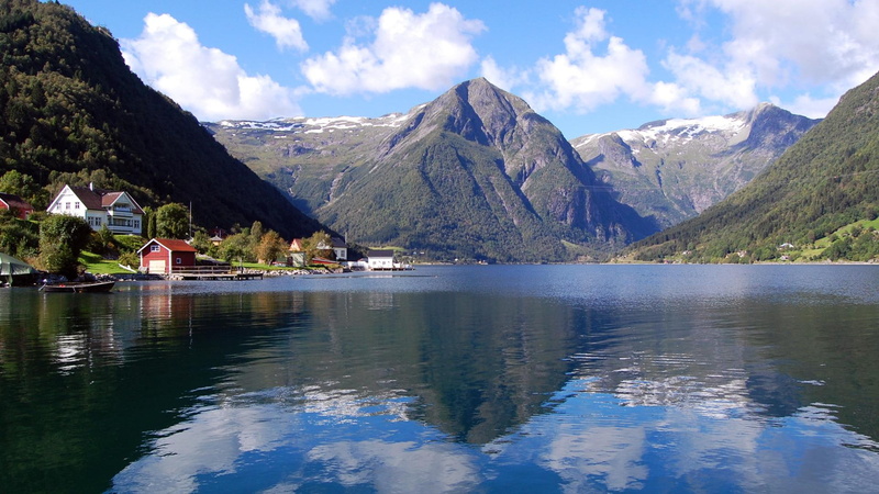 mountains, village, 1080P, nature and landscapes, norway, sognefjord, clouds, fjord