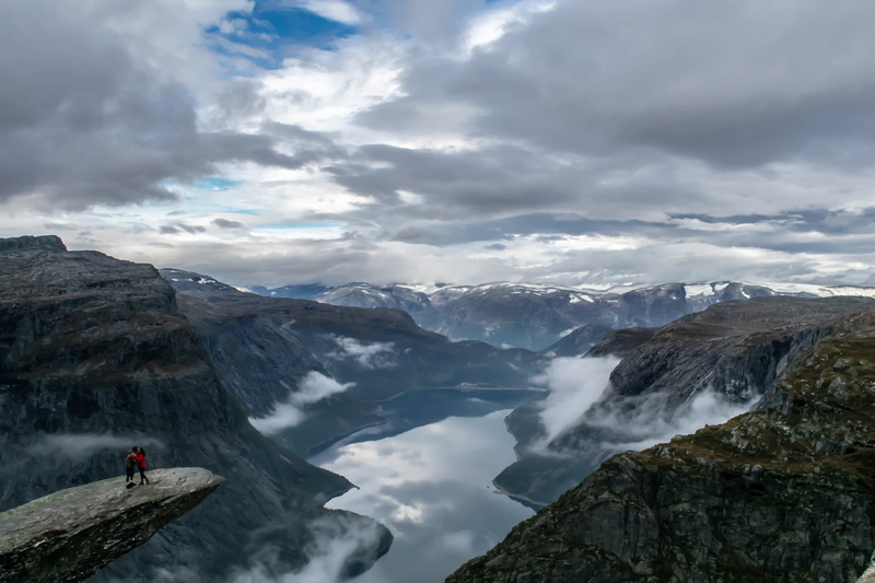 nature, men, norway, mountain range, person, glacier, fjord, real people, sky, mountains, lake, non-urban scene, scenics - nature, tranquil scene, scenery