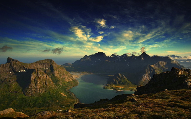 rock - object, environment, tranquil scene, reinebringen, idyllic, cloud - sky, no people, rock, water, mountain, sky, norway, mountain range