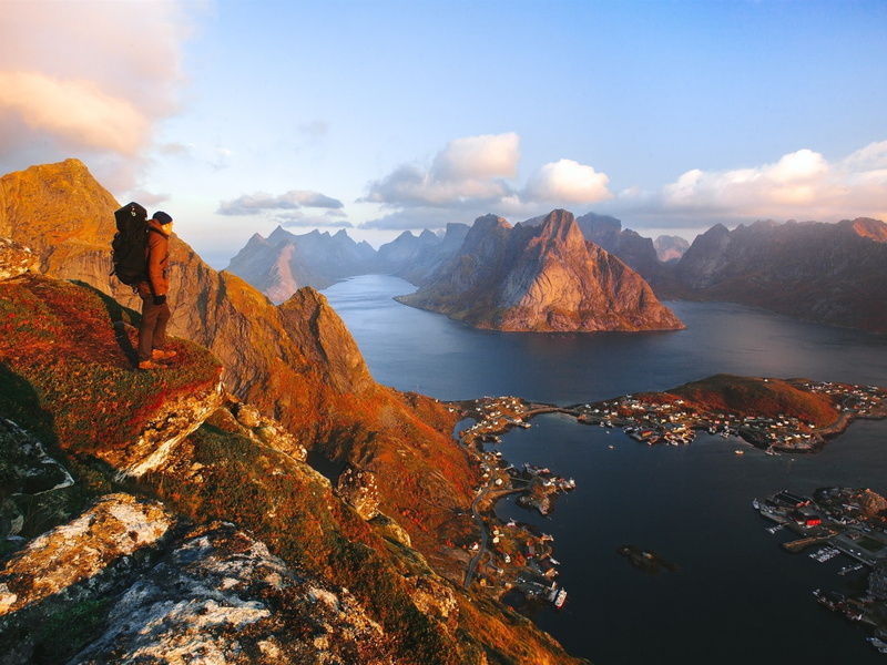 no people, solid, day, reinebringen, non-urban scene, mount, outdoors, water, norway, sea, mountain range, rock, sky, scenics - nature, tranquil scene