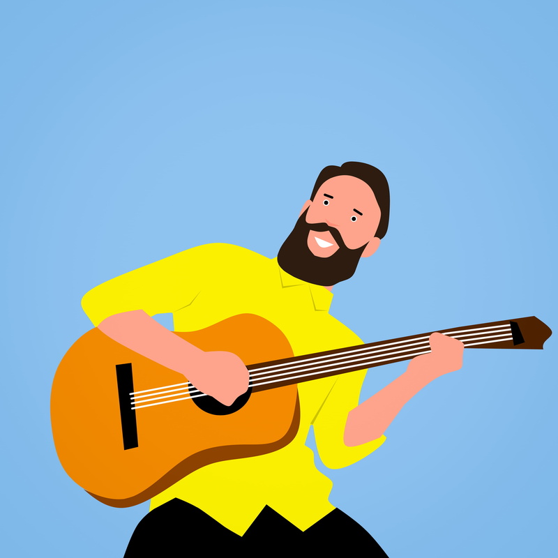 handsome, performer, practicing, artist, casual, musician, acoustic, musical equipment, playing, yellow, musical instrument, clear sky, nature, guitar