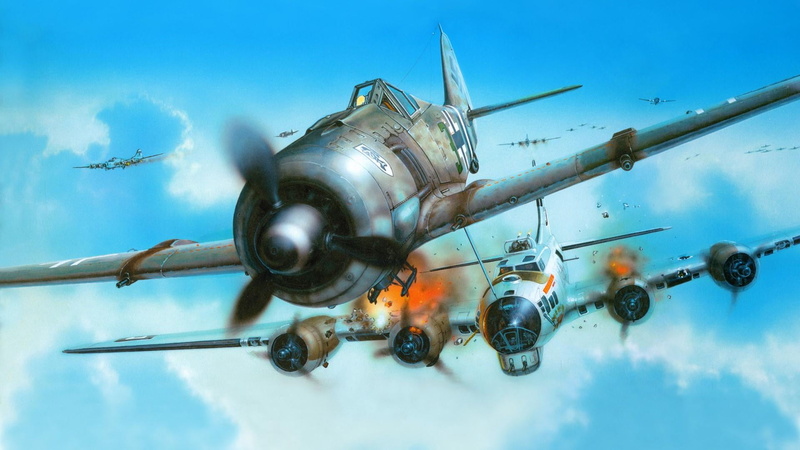 fighter aircraft, fw 190, mode of transportation, wwii, bomber, travel, cloud - sky, world war ii, aircraft, airplane, focke-wulf, airport, propeller, artwork