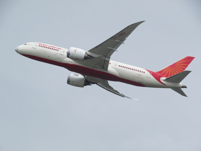 no people, motion, outdoors, military, pilot go, commercial airplane, sky, aircraft wing, flying, clear sky, 4K, travel, air india, day, Plane Spotting