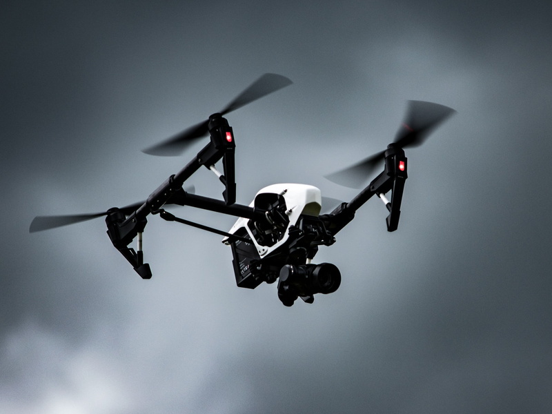 gimbal, drone, futuristic, mid-air, 1080P, black, white, flying, global positioning system, motion, no people, security, on the move, surveillance, nature