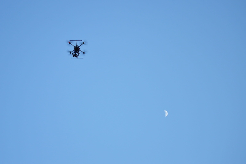 aerial photography, technology, evening, outdoors, toy, motion, clear sky, quadrocopter, air, flying, transportation, copy space, sky, robot, quadcopter