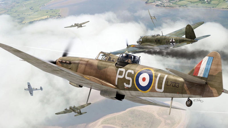 military aircraft, Bf109, Boulton Paul Defiant, Heinkel He 111, artwork, World War II, aircraft, 1080P