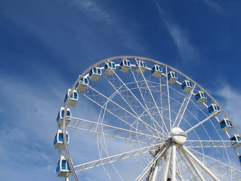 day, ferris, helsinki, architecture, geometric shape, low angle view, daytime, cloud - sky, sky, finnair sky wheel, attraction, arts culture and entertainment