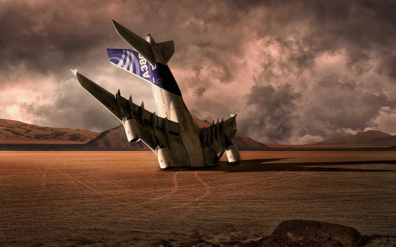 aircraft, wall, crash, desert, airplane, paper, airbus a 380, 1080P, 1920x1200, airbus