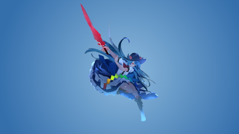 Hinanawi Tenshi, skydiving, sport, sky, leisure activity, clothing, copy space, men, excitement, blue, motion, wind, anime girls, flying, vitality, jumping