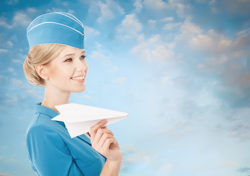 stewardess, form, blue Background, joy, paper, women, copy Space, holding, student, hat, young Adult, uniform, airplane, front view, caucasian Ethnicity
