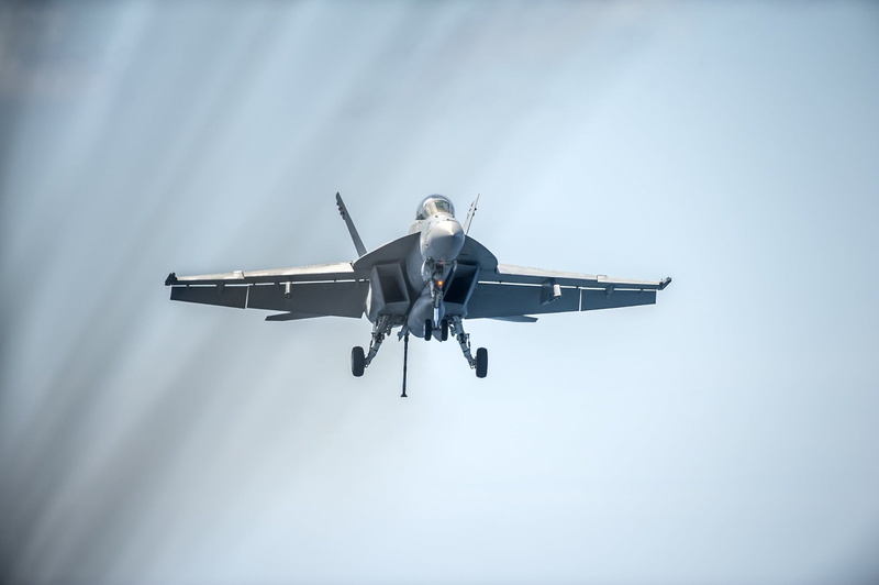 aggression, flying, usa, army, fighter, no people, government, mid-air, day, military, super hornet, navy, transportation, blue, white, defense, motion