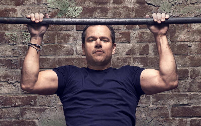 Matt Damon, Jason Bourne, hands, wall, the crossbar, actor, for the film, Nino Munoz, brick, t-shirt, 2K, photoshoot