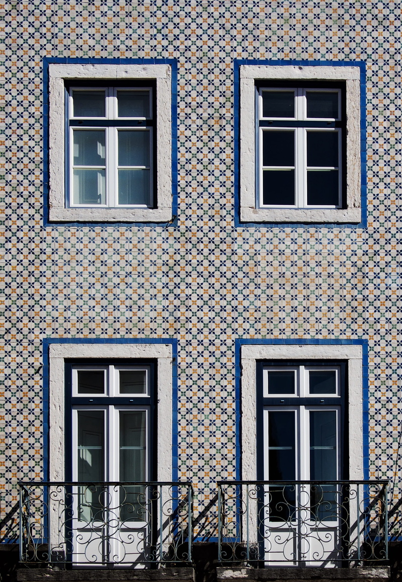 mosaic, full frame, day, no people, built structure, residential district, tile, closed, building exterior, glass - material, window, concrete, windows