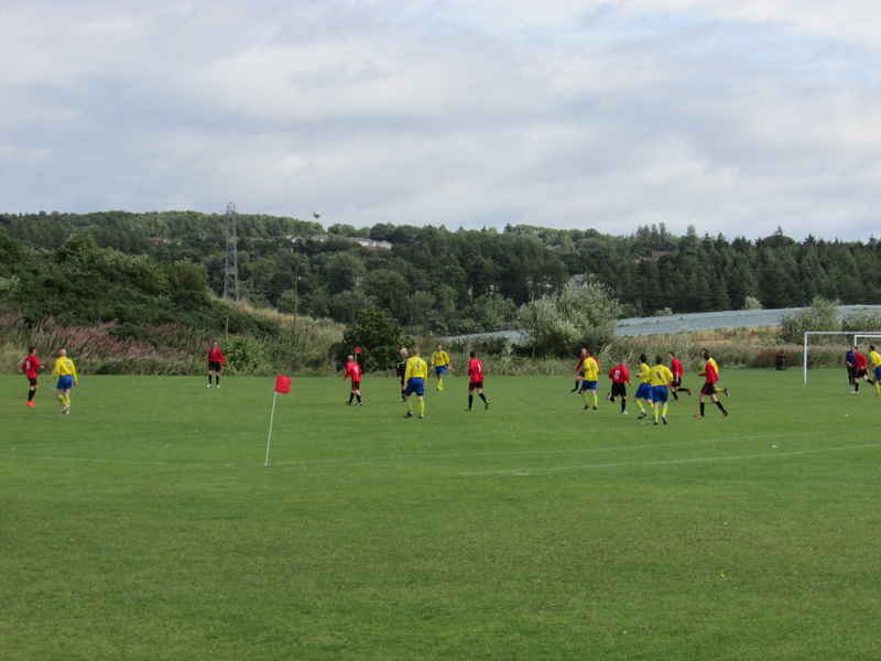 large group of people, grass, cloud - sky, goal, kick, group of people, event, league, play, team, win, soccer, sky, shoot, nature, match, competition