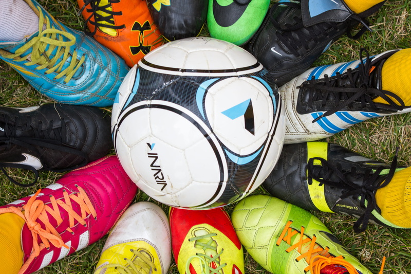 teamwork, low section, outdoors, sport, variation, multi colored, high angle view, human leg, 5K, sports, soccer, choice, soccer shoes, soccer ball, land
