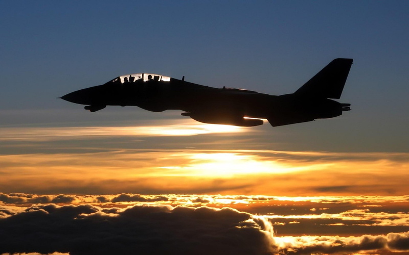 f, aircraft, jet fighter, sunset, tomcat, airforce, 1080P