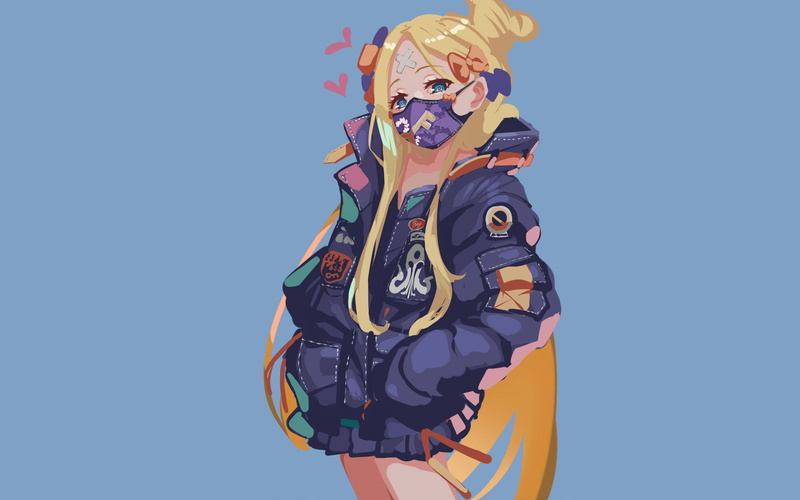 Streetwear, 1080P, blue background, face mask, Abigail Williams (Fate/Grand Order), Fate/Grand Order