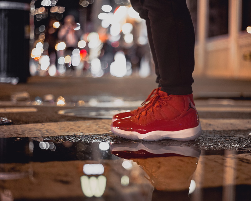 lights, rubber shoes, close, wear, human limb, blur, nike, night, one person, style, outdoors, fashion, puddle, footwear, low section, bokeh, rainy season