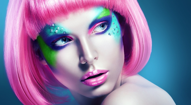 women, 2K, pink hair, colorful, makeup
