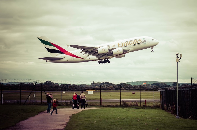leisure activity, motion, transport, group of people, aircraft, watching, jet, air, fly, 4K, airbus, sky, emirates, mid-air, travel, flight, full length