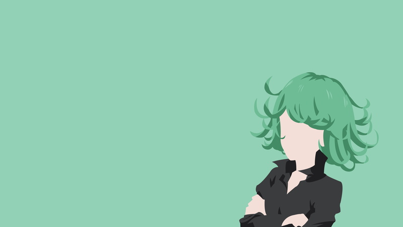 2K, One-Punch Man, Short Hair, Girl, Tatsumaki (One-Punch Man), Anime, Green Hair, Minimalist