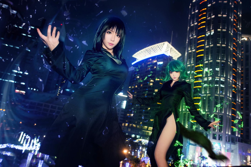 people, illuminated, financial district, building, young women, architecture, Women, Fubuki (One-Punch Man), 1080P, lifestyles, men, night, building exterior
