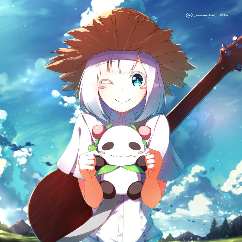 day, anime girl, representation, emotion, human representation, cloud - sky, fun, Anime, strawhat, sky, clouds, no people, positive emotion, outdoors, smiling