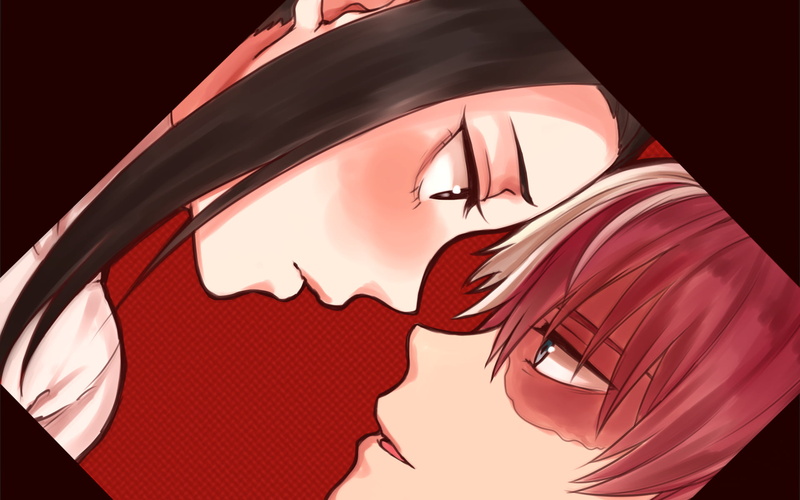Momo Yaoyorozu, day, illuminated, human face, 1080P, Anime, close-up, leisure activity, pattern, Shouto Todoroki, studio shot, red, real people, human body part