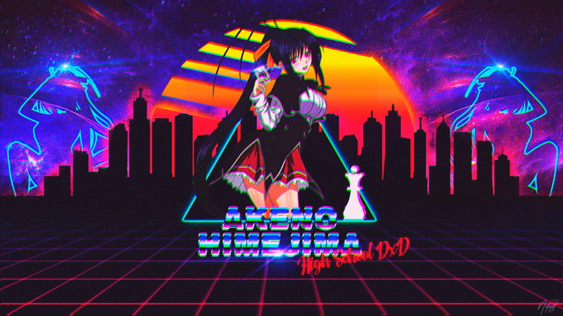 anime, Retro style, High School DxD, Himejima Akeno, anime girls, 1080P, retro theme