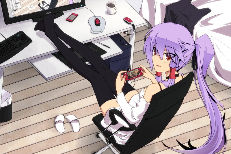 psp, original, anime, computer, desk, pizza, 720P
