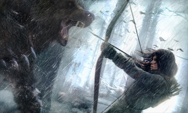 4K, bow, snow, wet, young adult, illustration, glass - material, headshot, composite, window, black, hairstyle, Rise of the Tomb Raider, water, waist up
