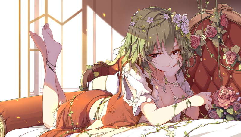 Touhou, bed, window, sunlight, decoration, furniture, table, no people, nature, art and craft, Yuuka Kazami, plant, 1080P, close-up, indoors, curtain