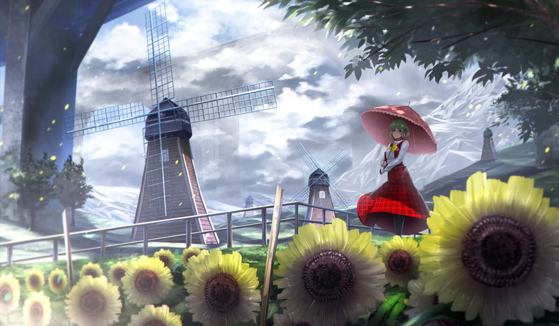 1080P, Touhou, cloud - sky, Yuuka Kazami, yellow, Anime, creativity, human representation, sculpture, growth, representation, built structure, freshness